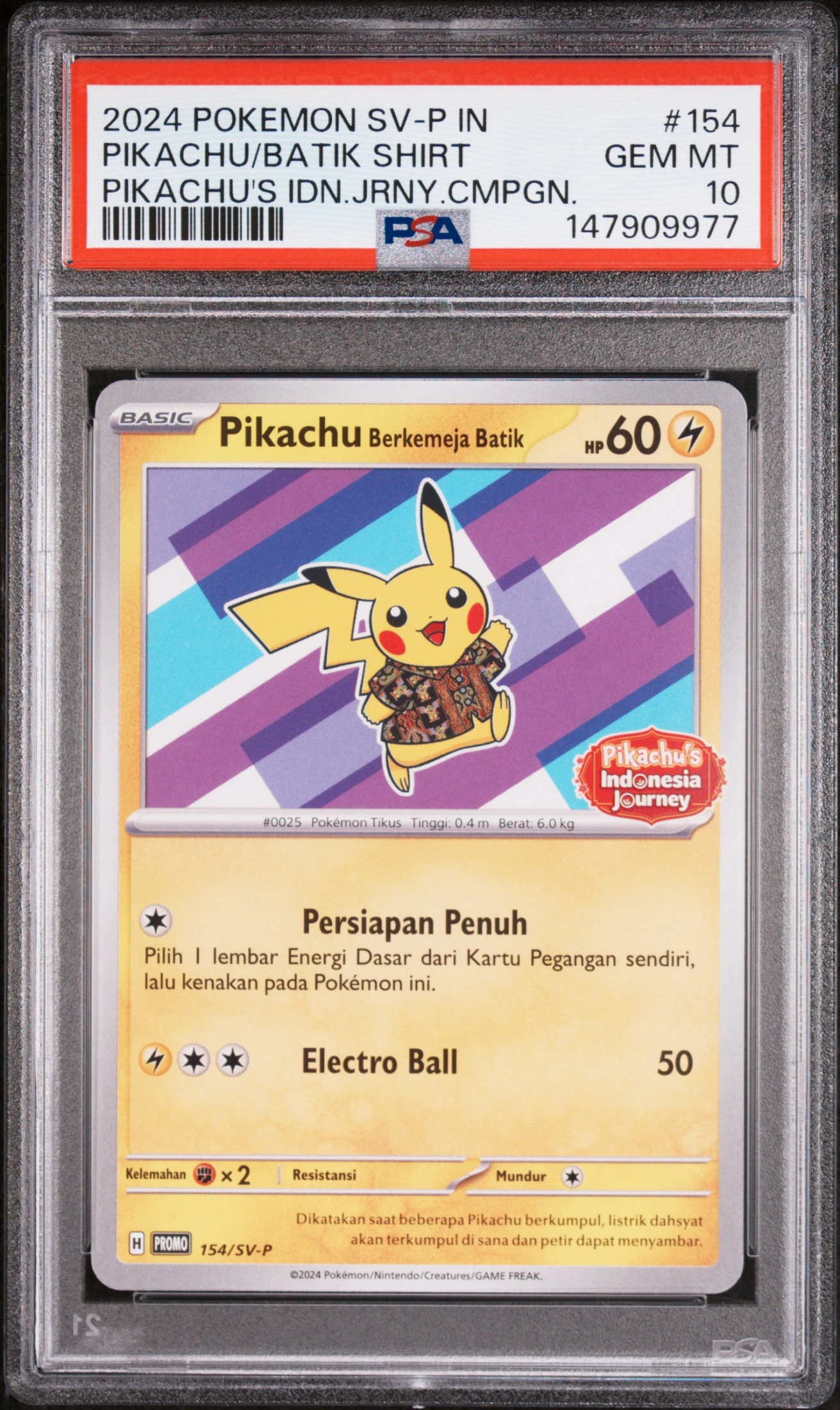 2024 POKEMON INDONESIAN SV-P PROMO PIKACHU/BATIK SHIRT #154 — Voorkant
