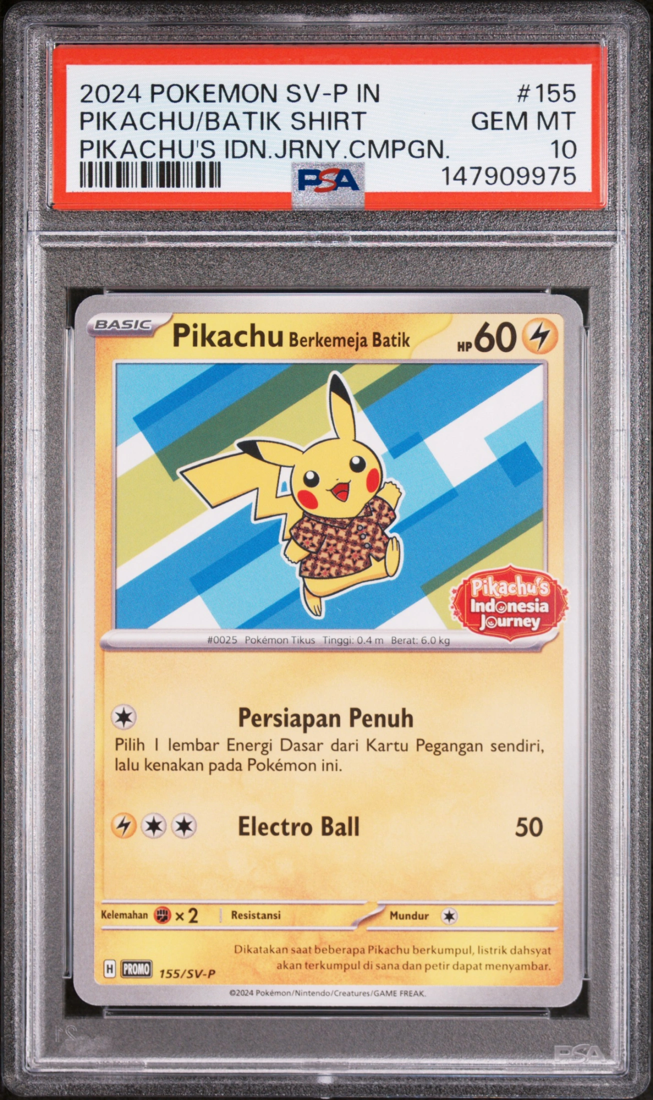 2024 POKEMON INDONESIAN SV-P PROMO PIKACHU/BATIK SHIRT #155 — Voorkant