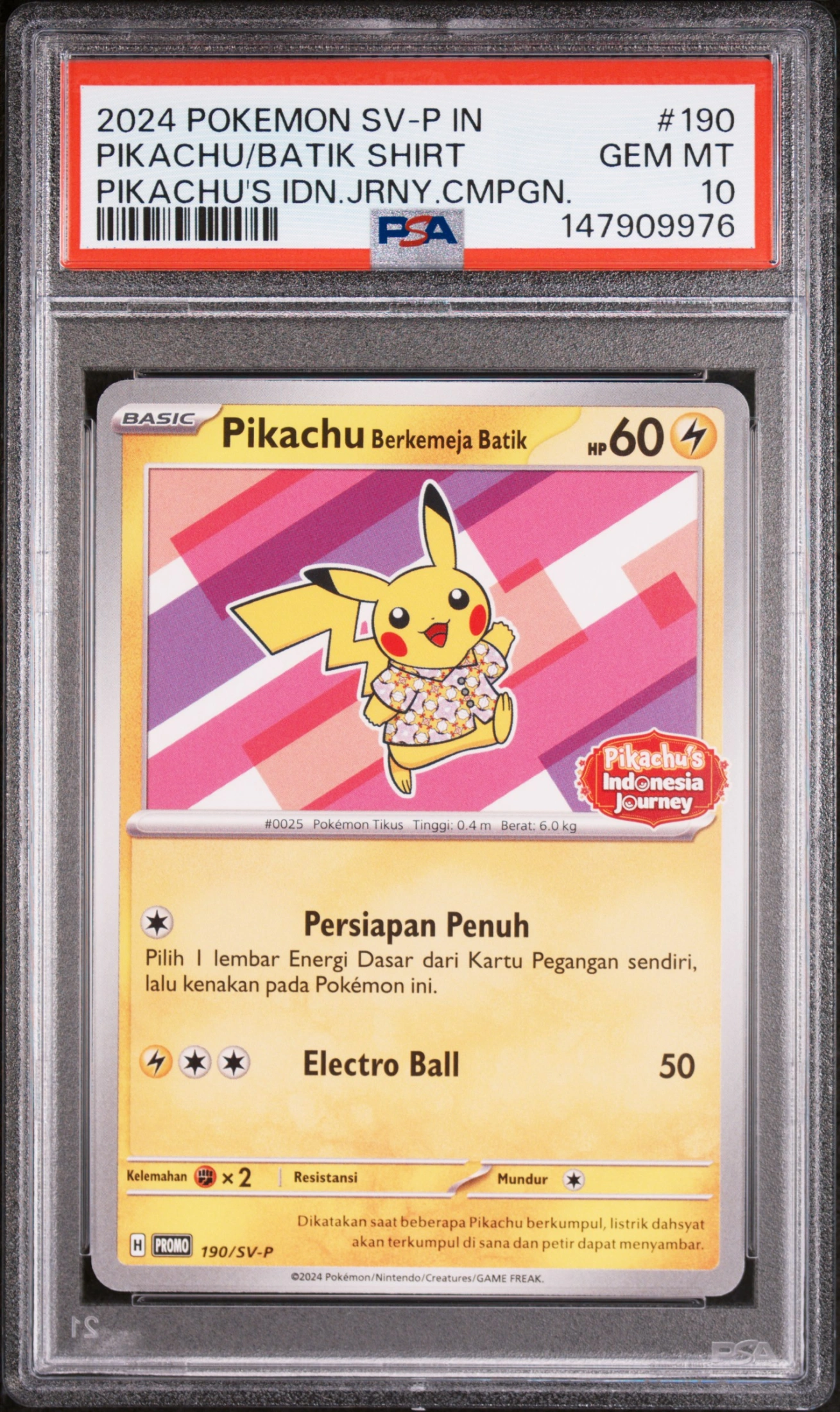 2024 POKEMON INDONESIAN SV-P PROMO PIKACHU/BATIK SHIRT #190 — Voorkant