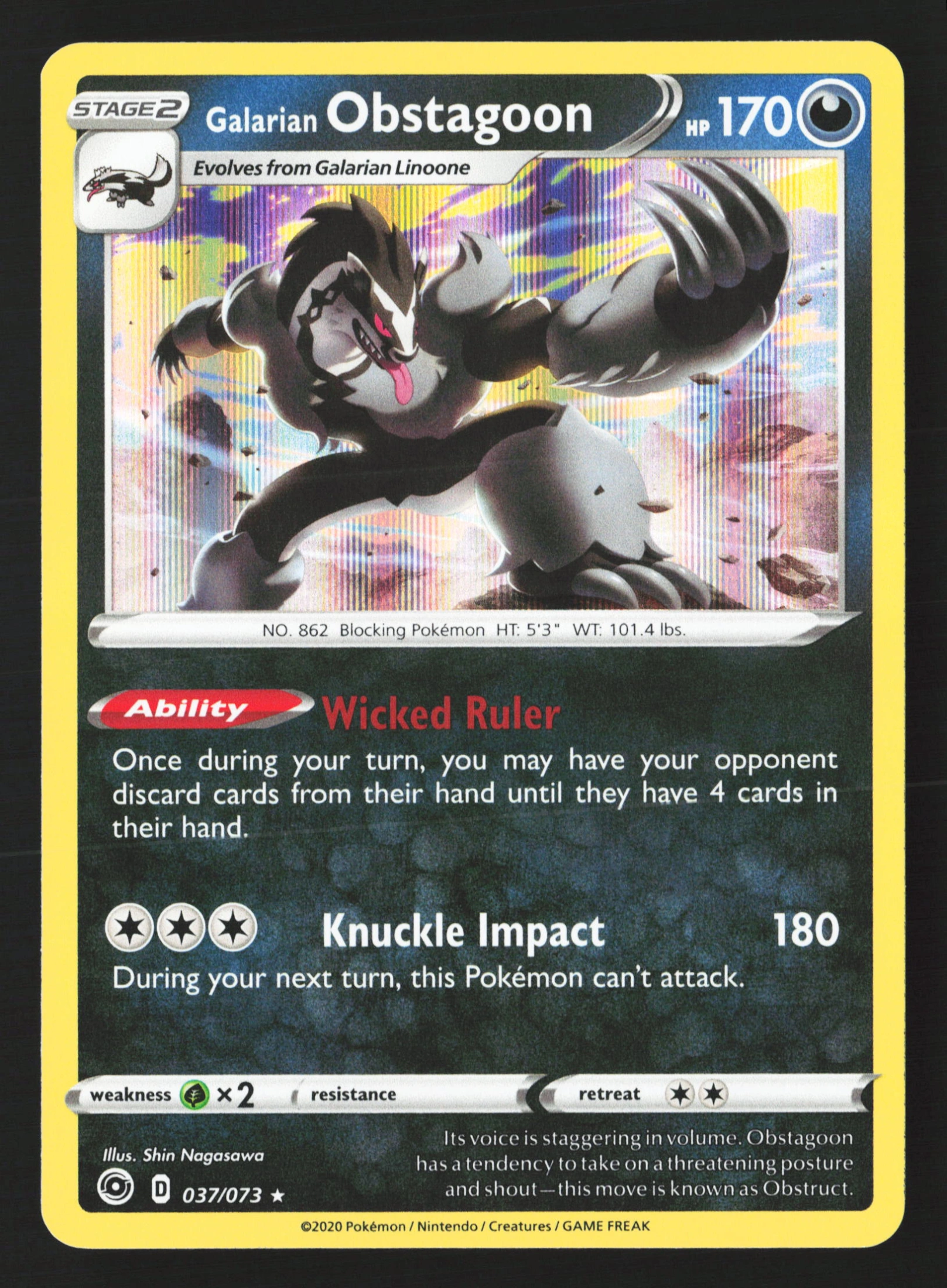 Galarian Obstagoon (CPA 037) — Voorkant